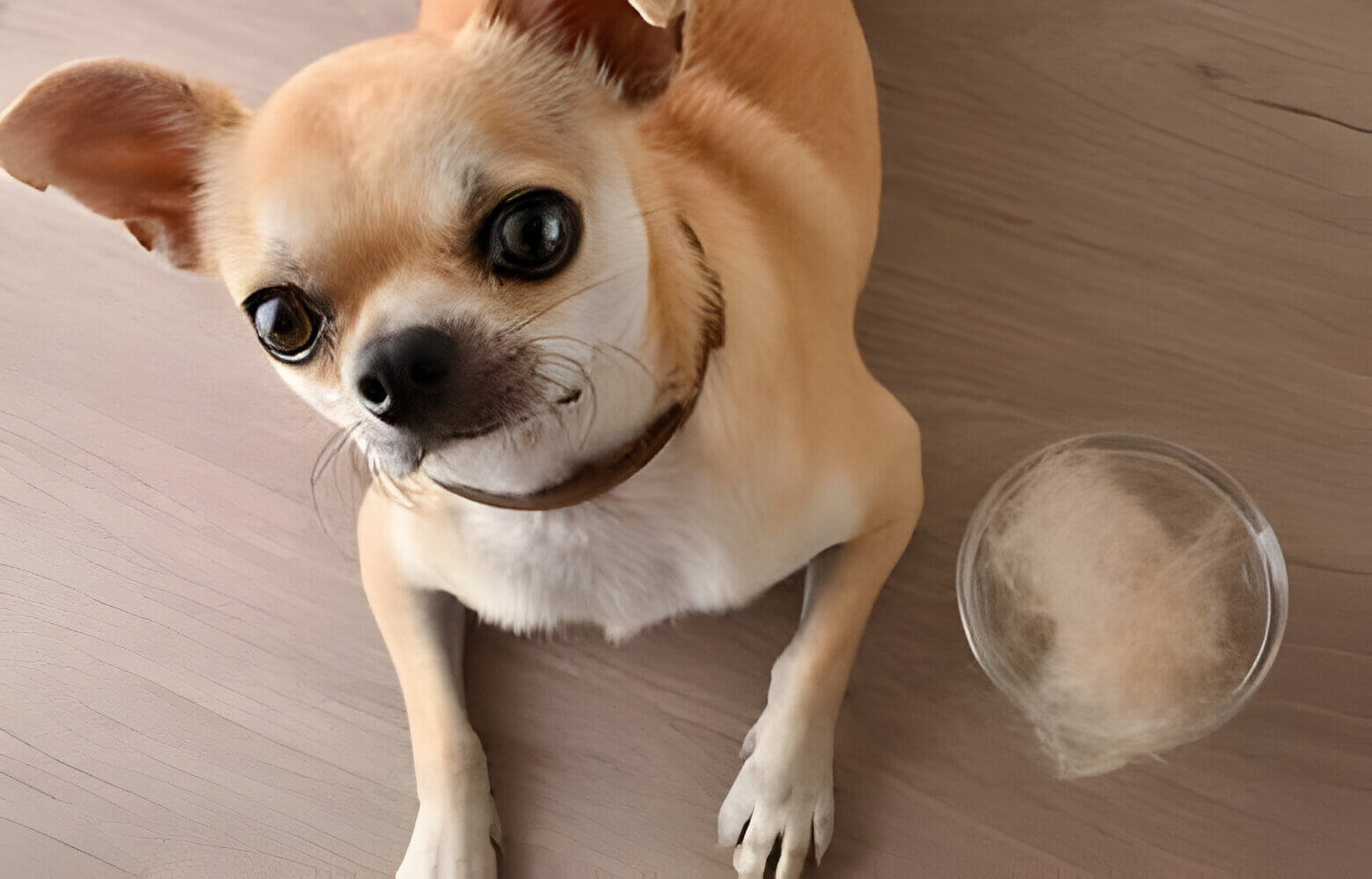 Chihuahua with short fur near bowl