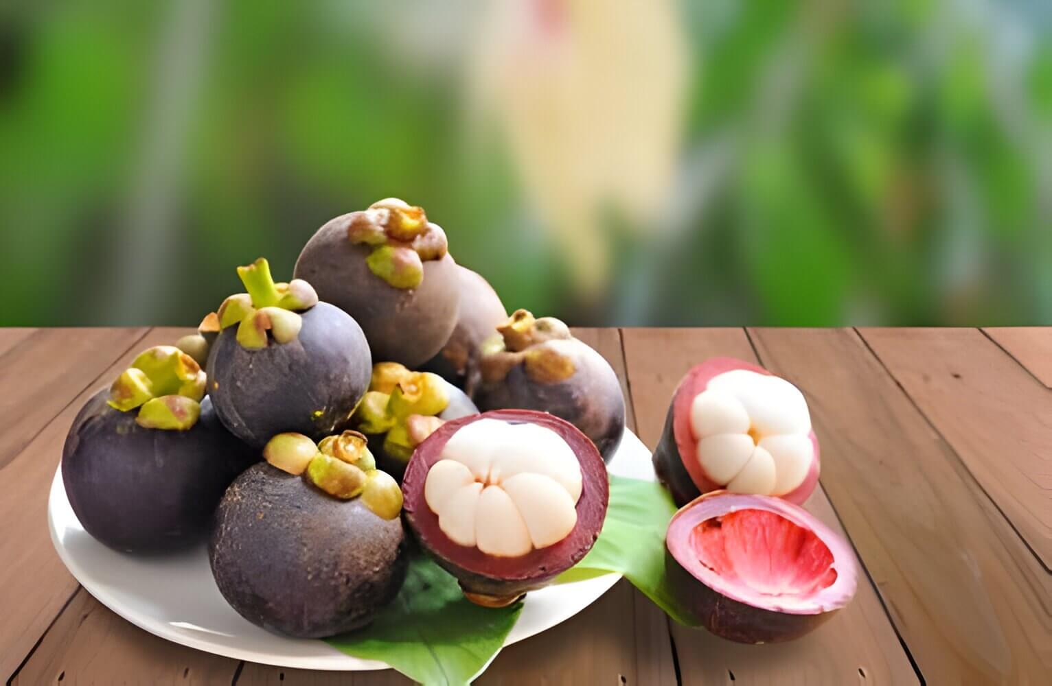 White plate with a tropical mangosteen fruit