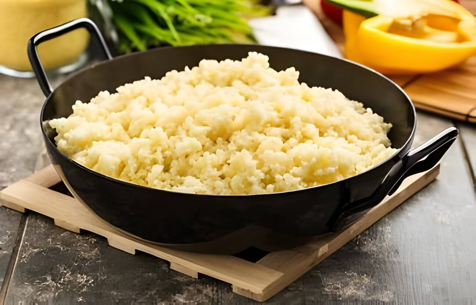 Fluffy couscous grains in a bowl.