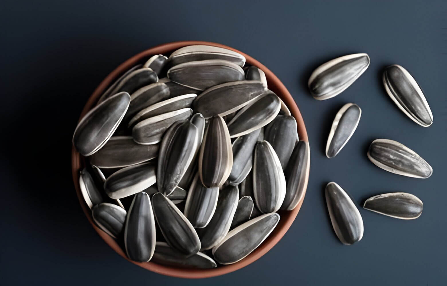 Close-up of sunflower seeds in their shells.